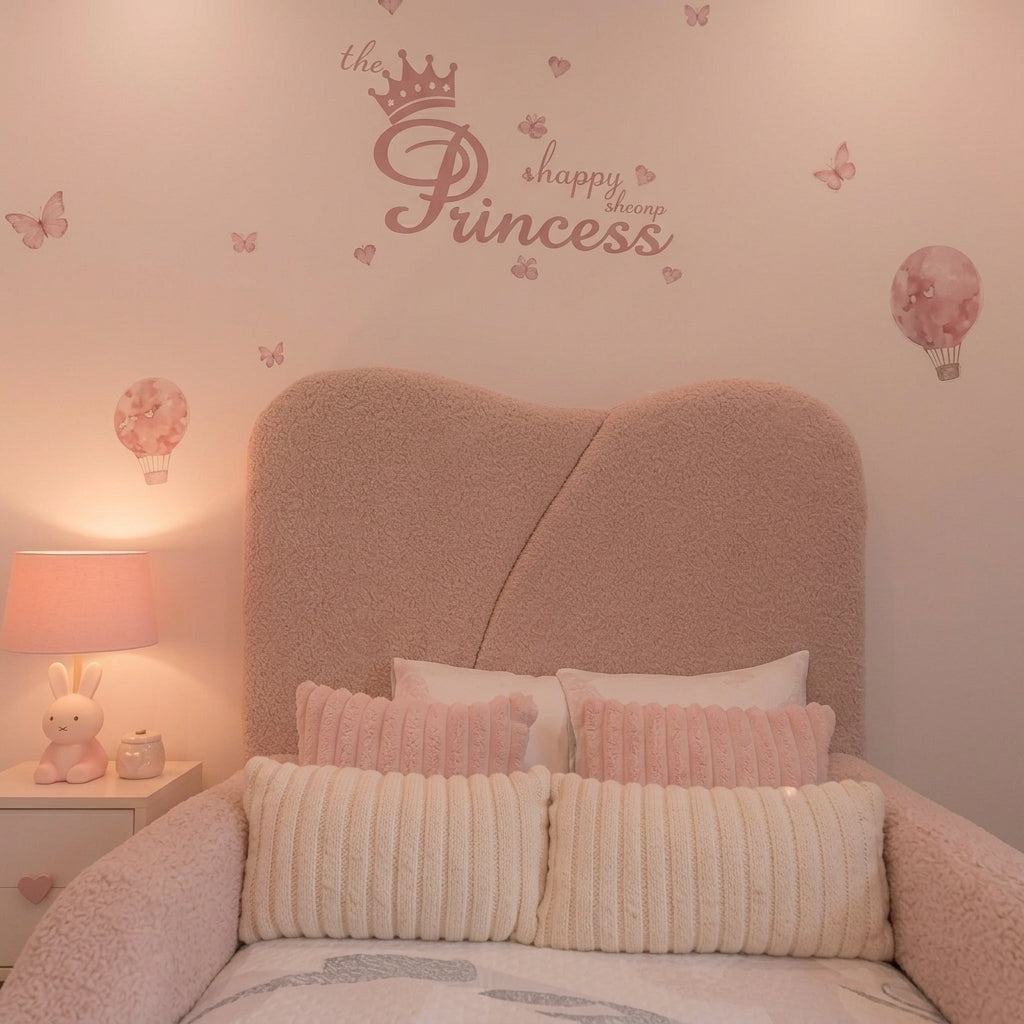 Close up of soft padded fabric headboard on Princess Luxe Bed