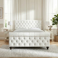 Ascot Sleigh Bed frame double size in ice plush velvet with scrolled headboard
