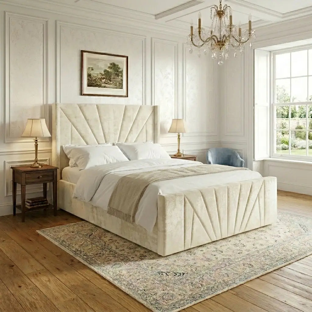 Ascot Wingback Bed showing side profile of upholstered wingback headboard