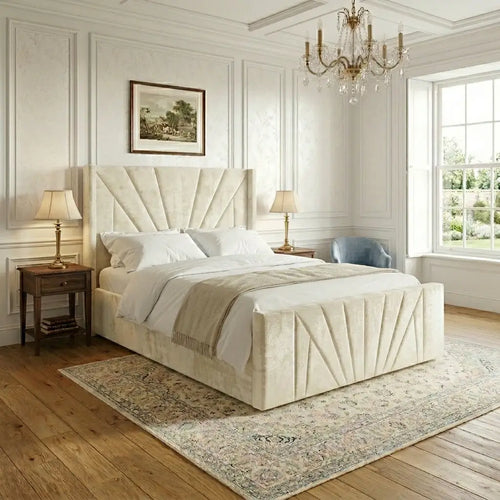 Ascot Wingback Bed showing side profile of upholstered wingback headboard