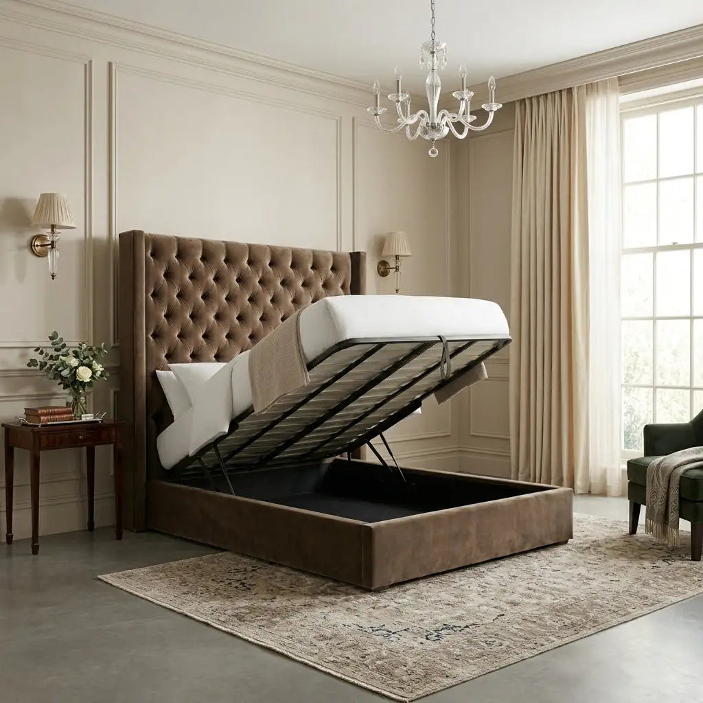 Ashford Tall Bed single ottoman storage bed with underbed gas lift storage
