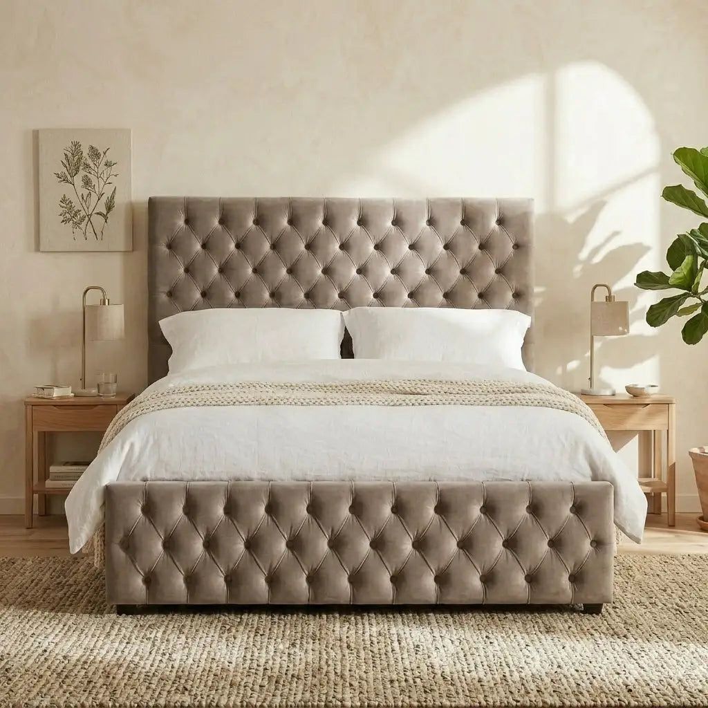 Ottoman gas lift bed - Belgravia Chesterfield Bed with deep tufted headboard
