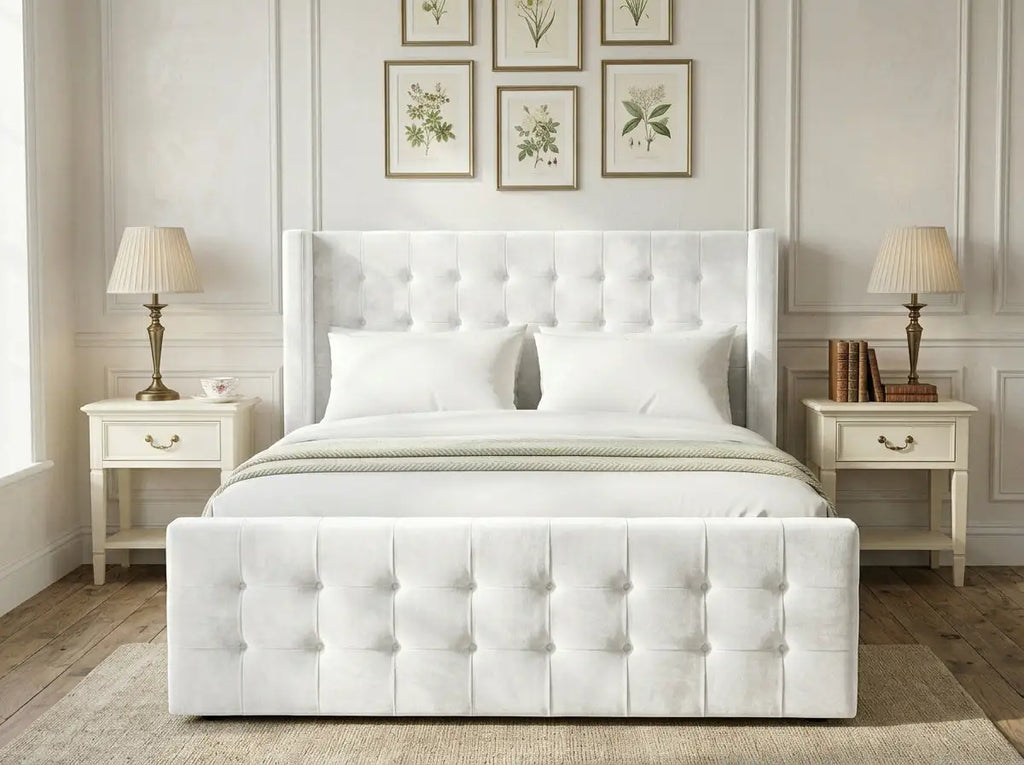 Custom wingback bed frame - Belmont Wingback Bed with vertical panels