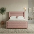 Winged headboard bed frame - Blush Wing Bed with padded velvet finish
