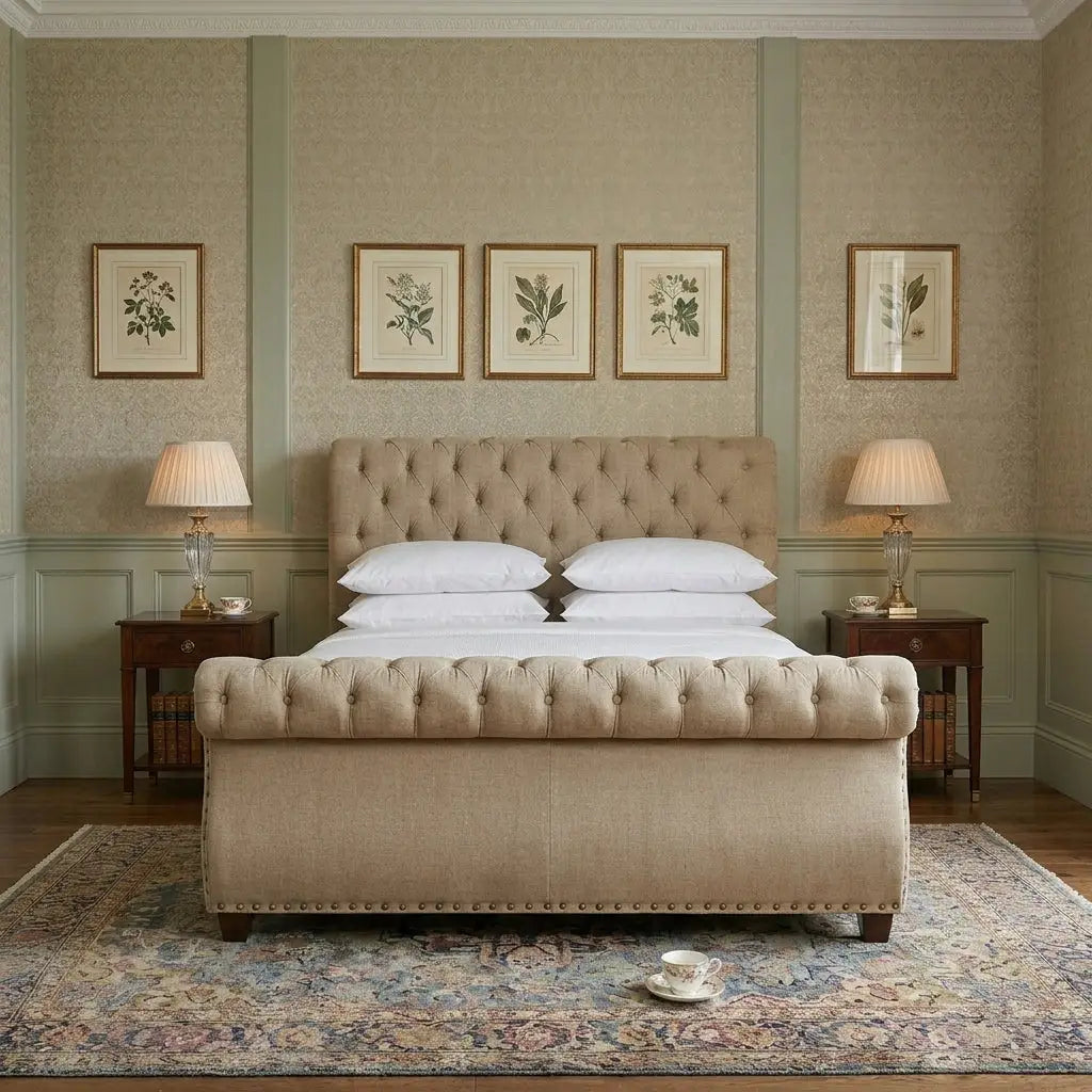 Curved ottoman storage bed - Cavendish Curve Bed with soft padded headboard
