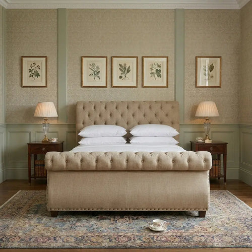 Curved ottoman storage bed - Cavendish Curve Bed with soft padded headboard
