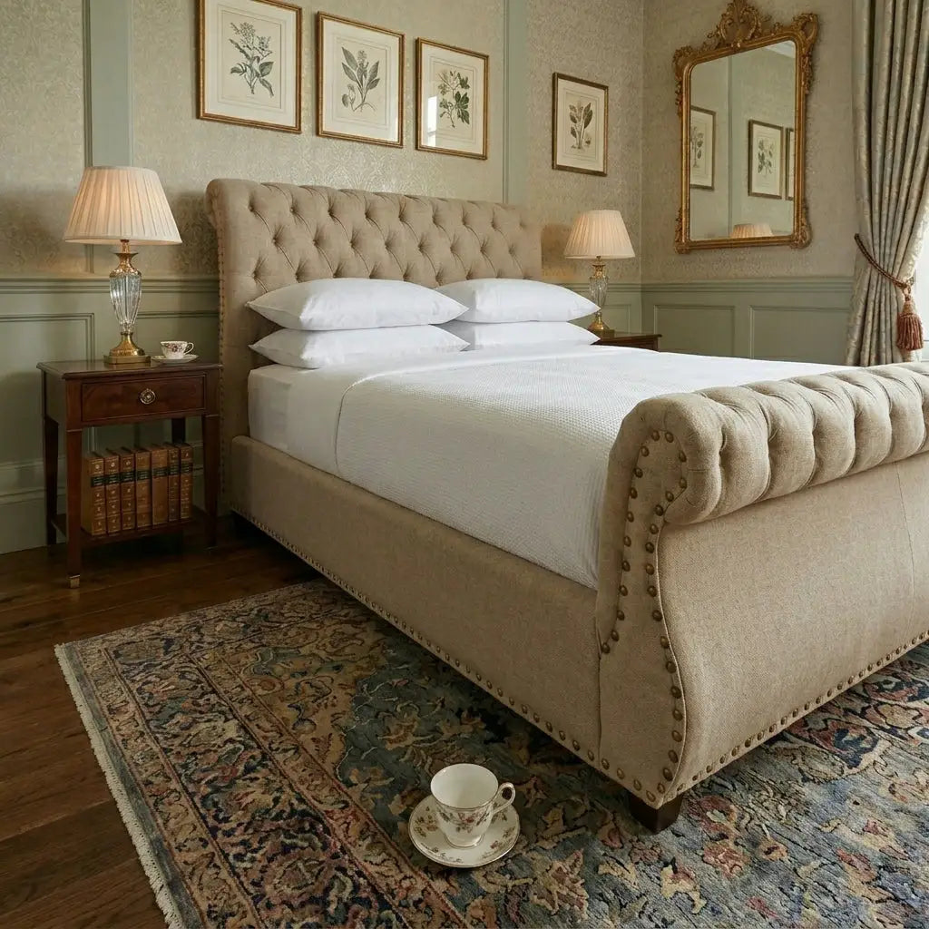 Cavendish Curve Bed With Traditional Chesterfield Design - Round Headboard & Footboard End
