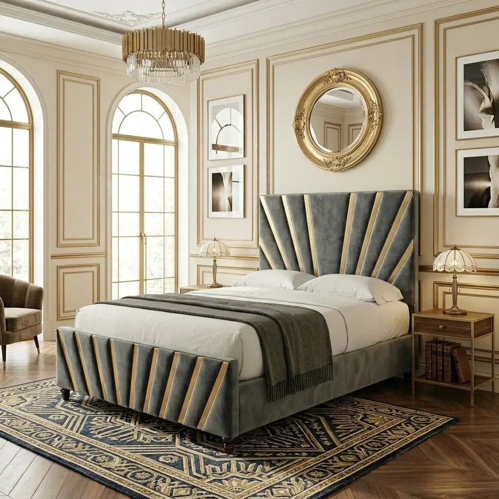 Darlington Panel Bed custom bedroom furniture in modern upholstered setup