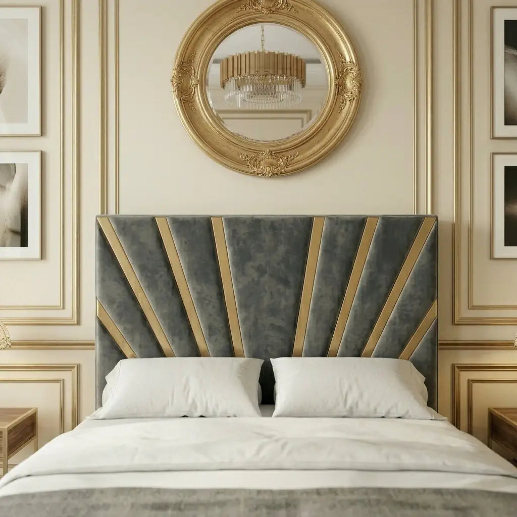 Close up of deep vertical upholstered panels on Darlington custom bedroom furniture