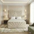 Essex Sunburst Bed for small rooms with deep padded cream velvet bumper frame
