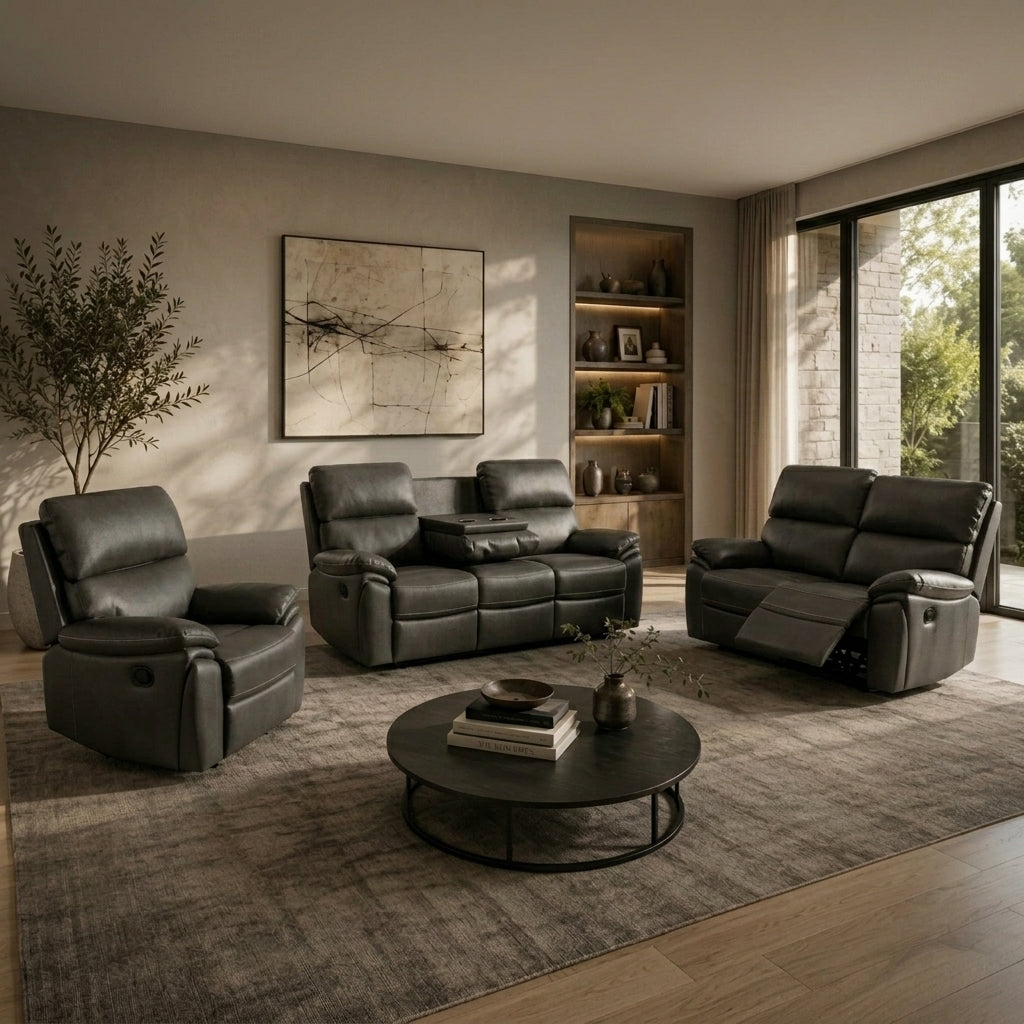 Valencia Luxury Leather Recliner Sofa 3+2 Set | Smooth Manual Recline & Integrated Bluetooth Speaker | Sale 37% OFF