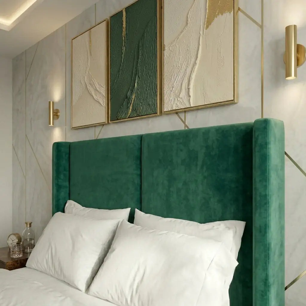 Detailed view of linear panel upholstery on Linear Wing Bed