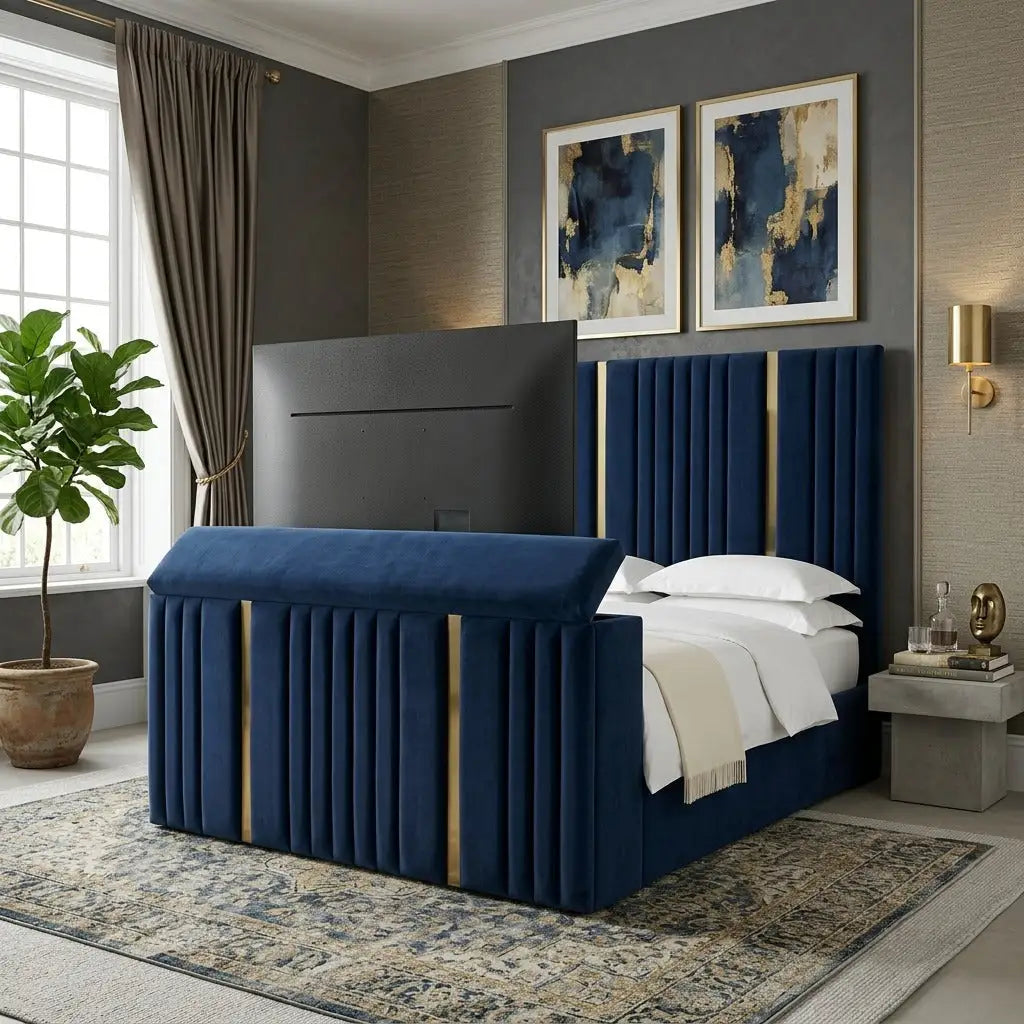 Majestic TV Bed king tv bed with storage showing motorized TV footboard