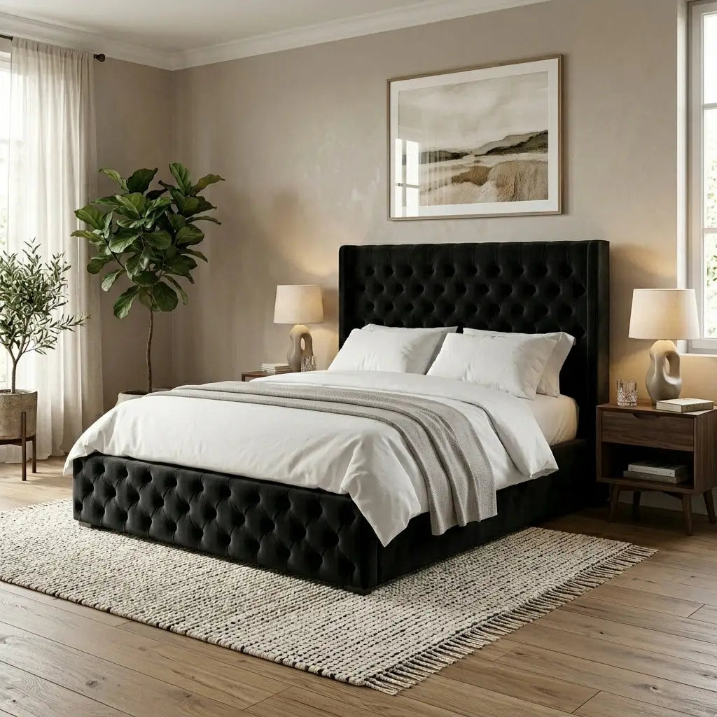 Marlborough Deep Button Bed button tufted bed frame in velvet finish