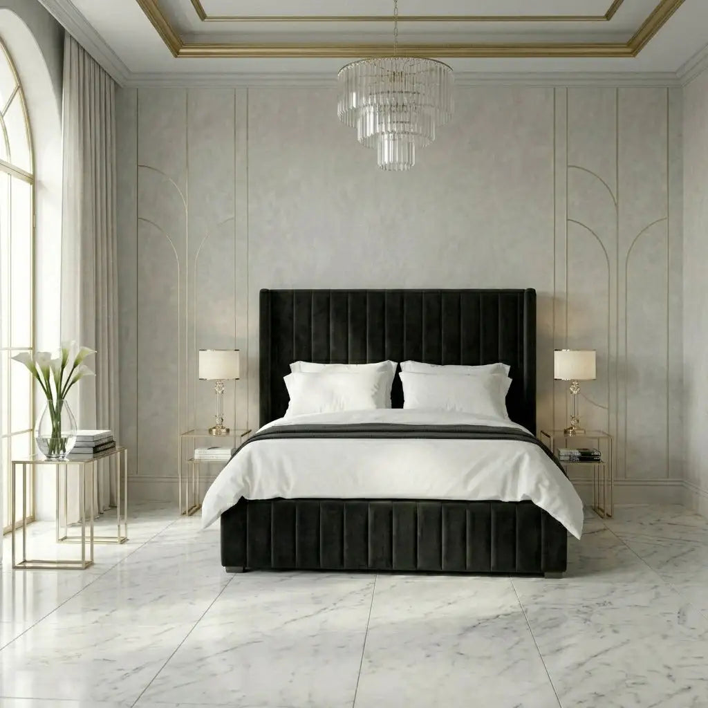 Modern stylish bed - Milton Wing Bed with sleek vertical panel headboard