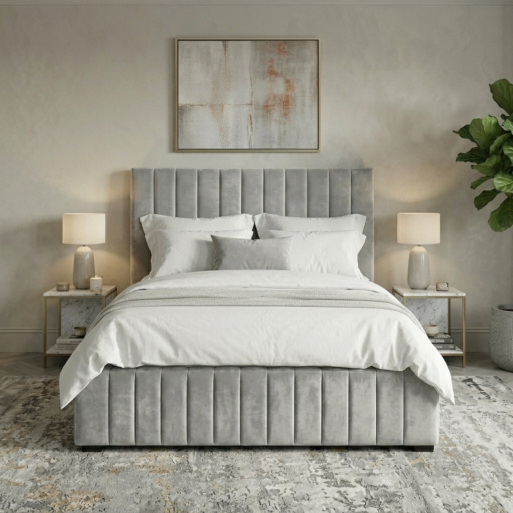 Gas lift ottoman bed - The Notting Hill Bed with modern panel headboard