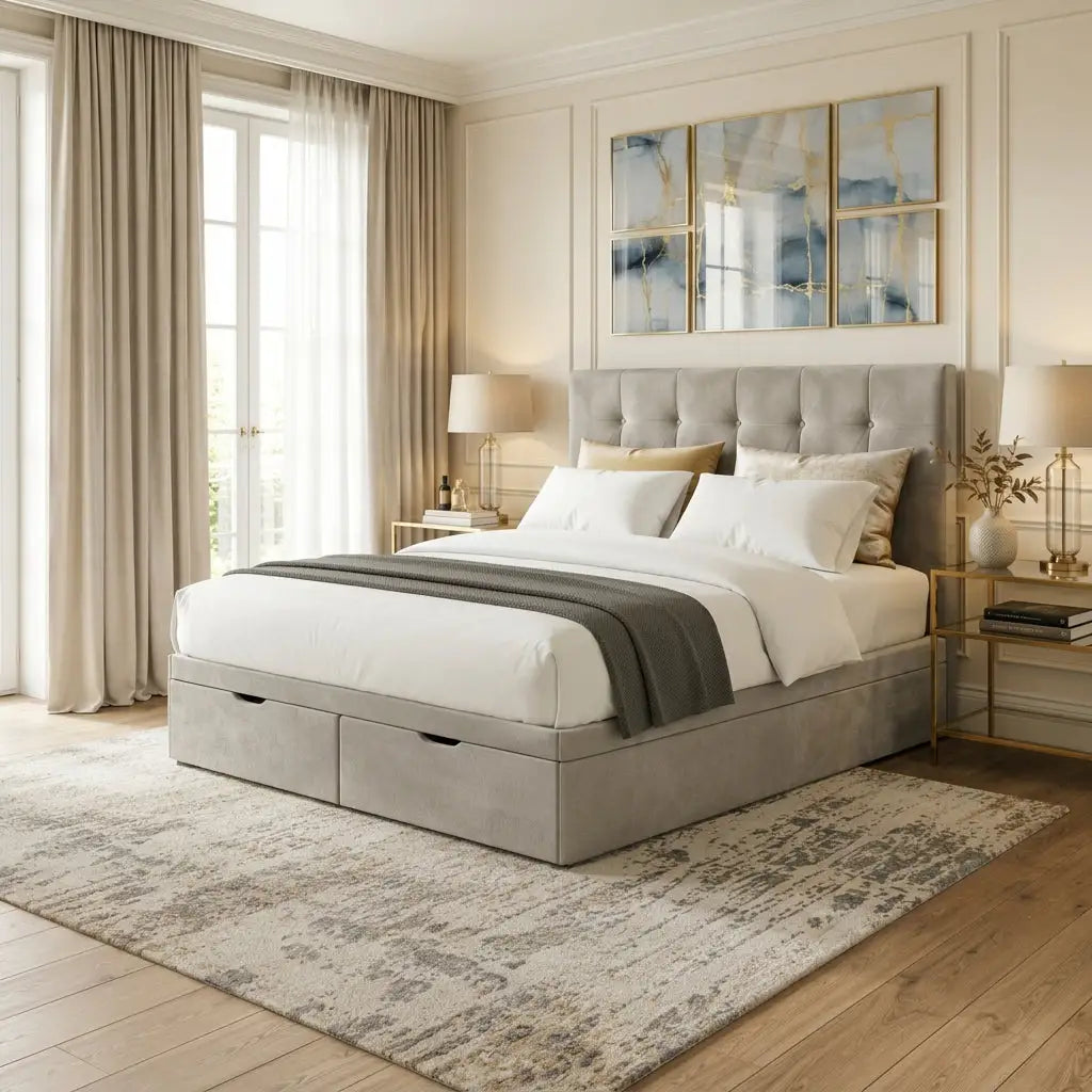The Paris Divan Bed custom size bed frames in luxury upholstered finish
