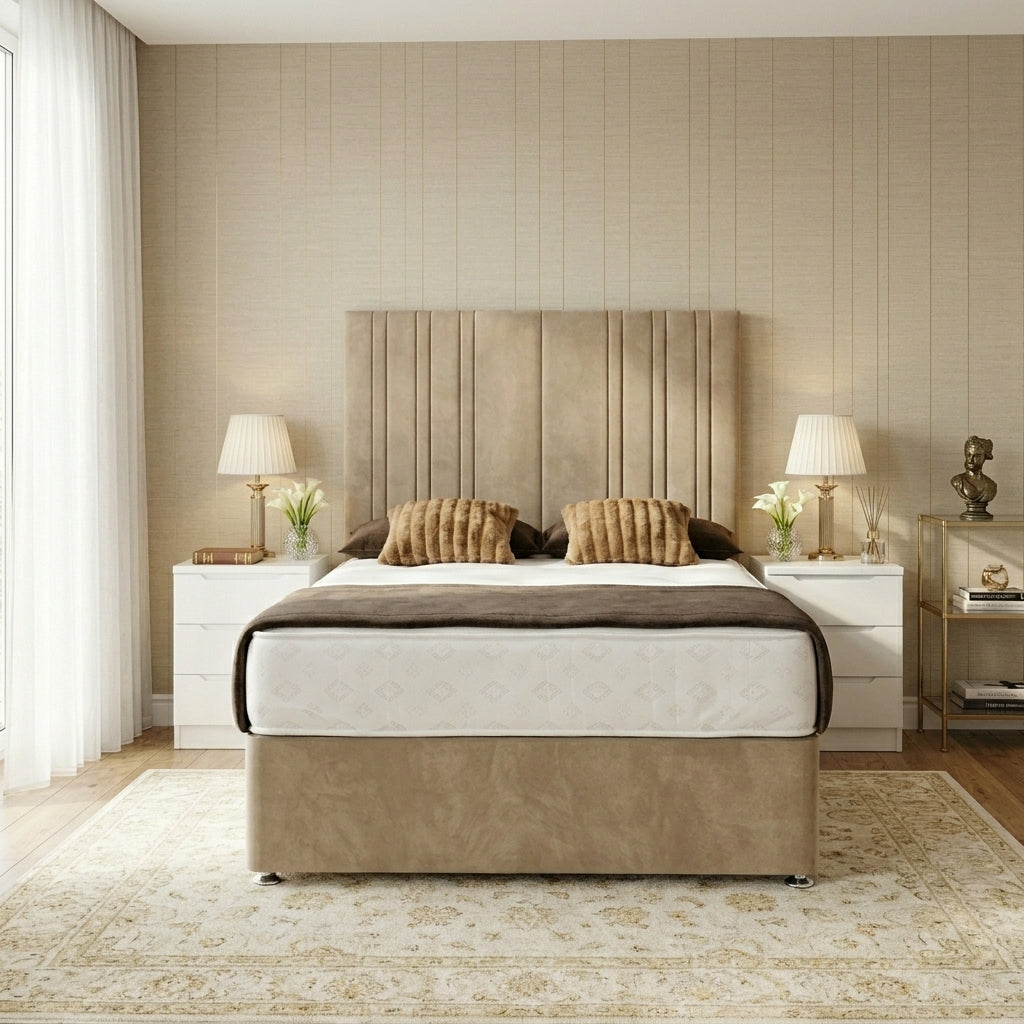 The Richmond Drawer Bed king size storage bed frame with contrast design footbaord in a luxury bedroom setup