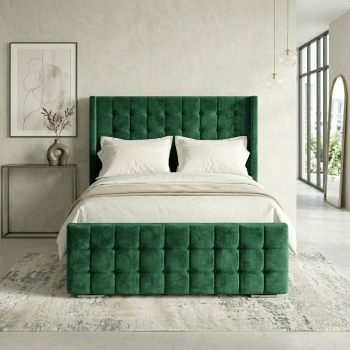Windsor Cubed Bed frame king size upholstered in velvet with 3D geometric headboard
