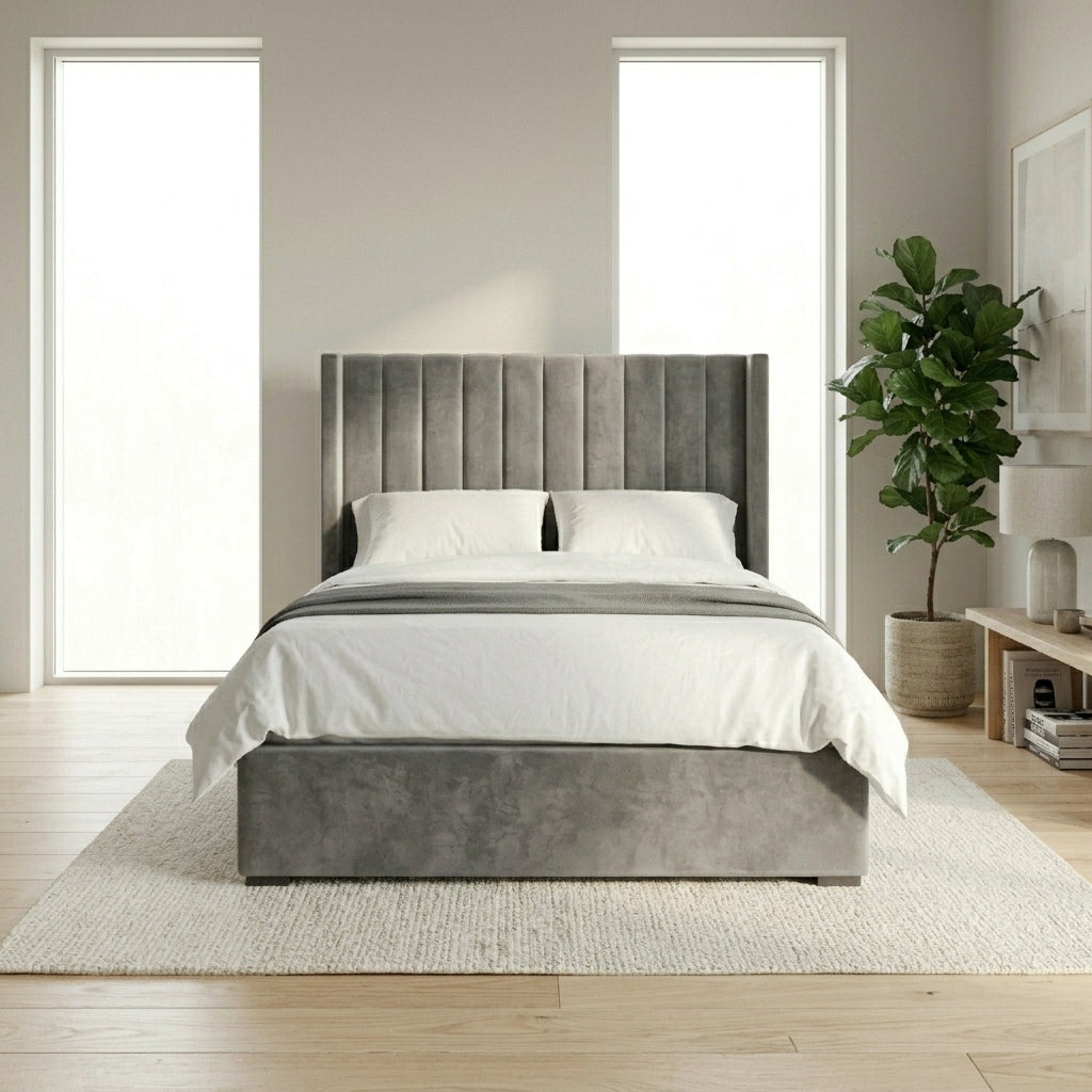 Luxury storage bed frame -Windsor Wing Bed with winged panel headboard