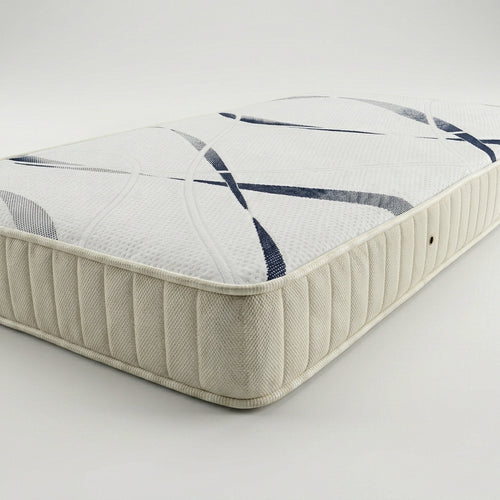 Close up view of Evolution reflex foam mattress corner showing stitched piping and side air vent

