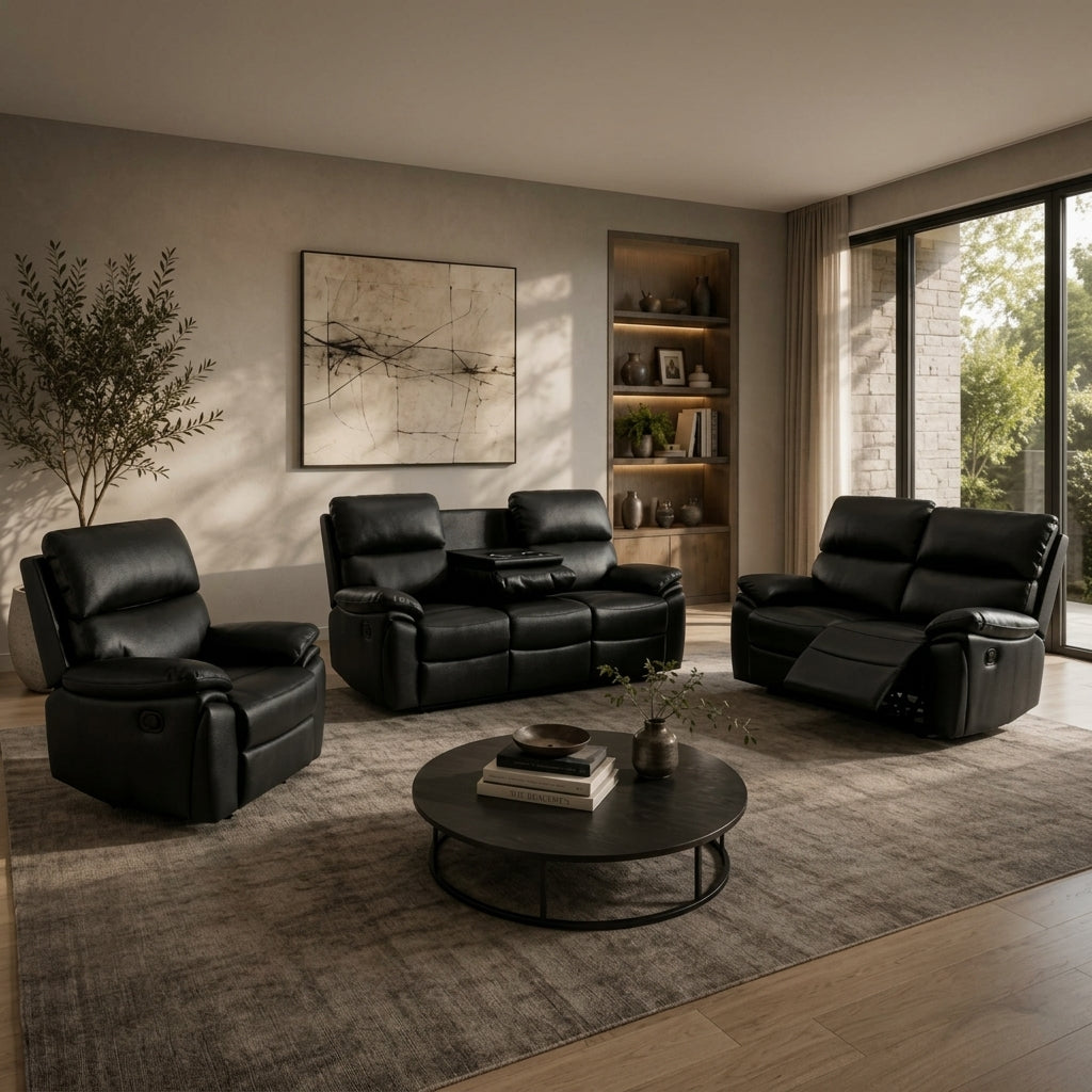 Valencia Luxury Leather Recliner Sofa 3+2 Set | Smooth Manual Recline & Integrated Bluetooth Speaker | Sale 37% OFF