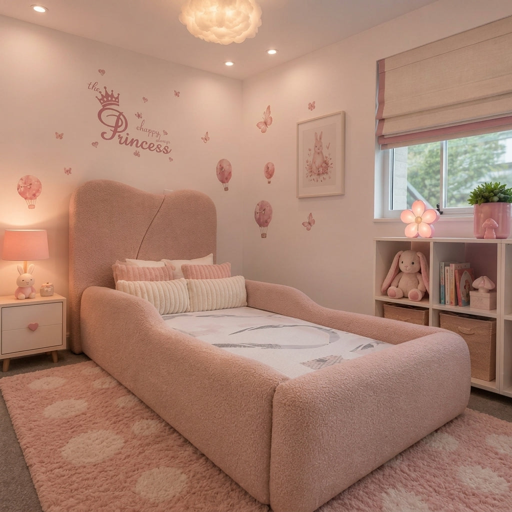 Small single kids bed - Princess Luxe Bed with padded upholstered headboard